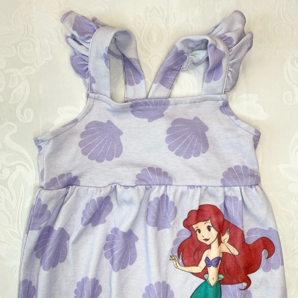Disney Baby Princess Aril Lavender Shell Print Mermaid Romper, Size 3-6M - Picture 4 of 6